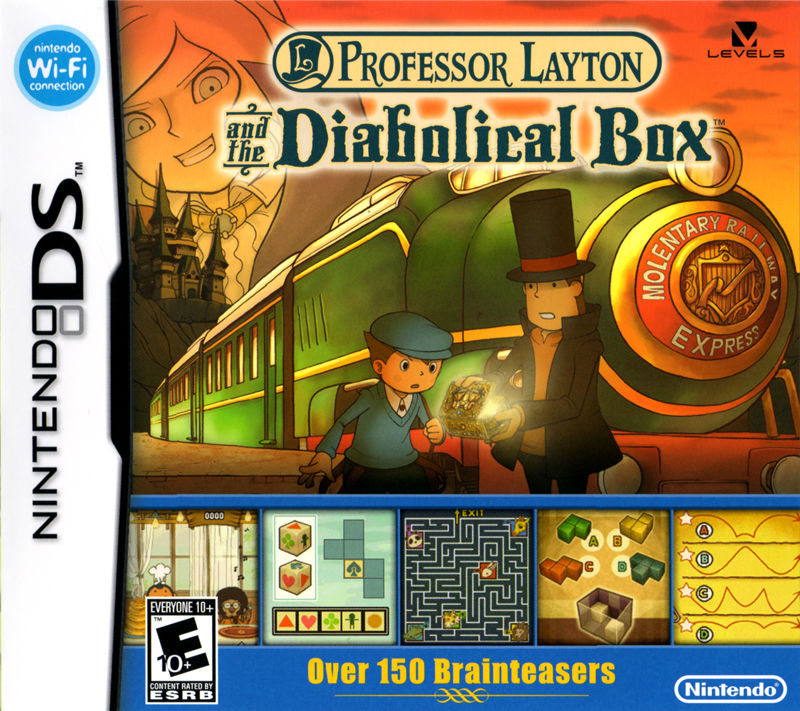 Front cover of Professor Layton and the Diabolical Box for DS